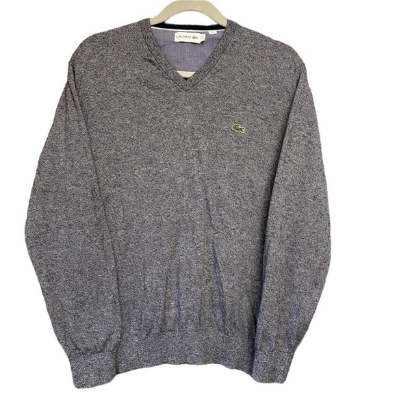 Lacoste Cotton Marled V Neck Sweater Sz XL - Picture 1 of 10